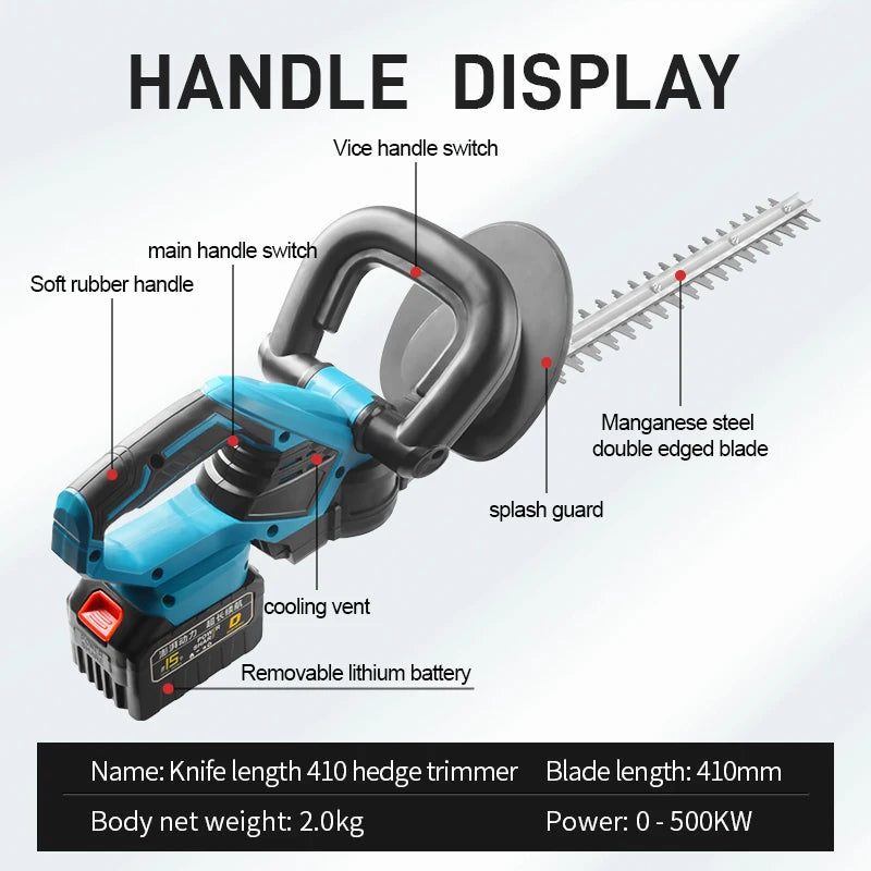 500W 410mm Electric Cordless Gasoline Pole Hedge Trimmer