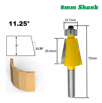 L-N029-3 11.25/22.5/15/30/45 Chamfer Router Bit High Quality Edge Forming Bevel Woodworking Milling Cutter for Wood Bits, diameter - 8mm shank