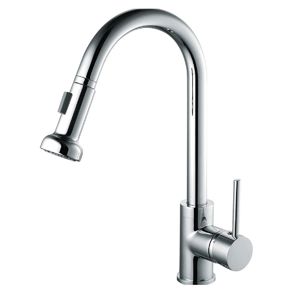 Contemporary Hot Cold Water Supply Deck Mounted 1 Hole Chrome Finish Brass Single Handle Kitchen Faucet