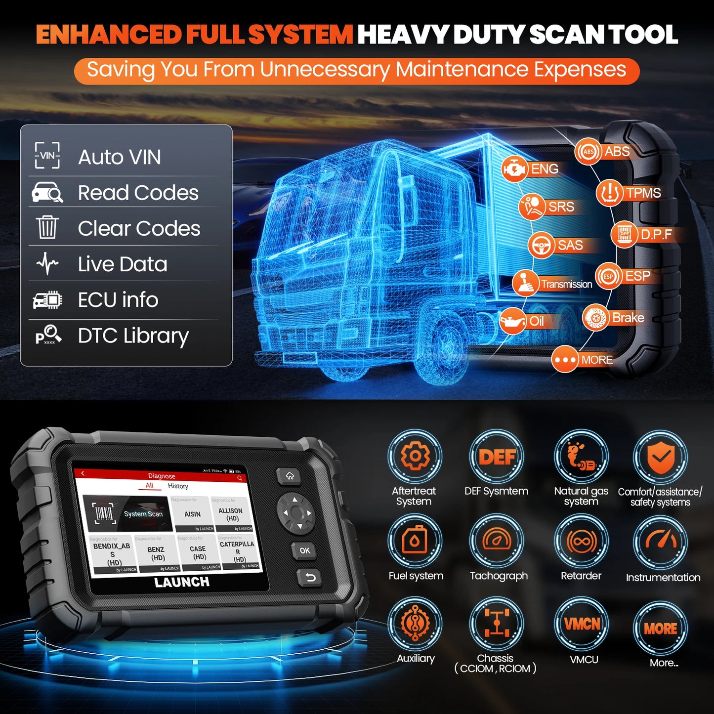 CRP129 HD Full System Truck Diagnostic Tool Heavy Duty Commercial Vehicle Scan Tool Machine