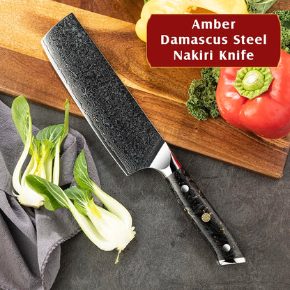 Amber Professional 7 Inch Nakiri Usuba Knife Japanese Damascus Vegetable Cutter Chef Knife