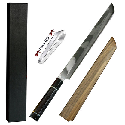 Super Quality Single Bevel VG10 Damascus Steel Fish Fillet Sashimi Sushi Knife with Buffalo Horn Wood Handle