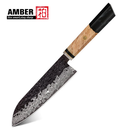 Amber Manufactucer Black Forged 8 Inch Vg10 Japanese Chef Knife Damascus Chef Knife with Resin Wood Handle