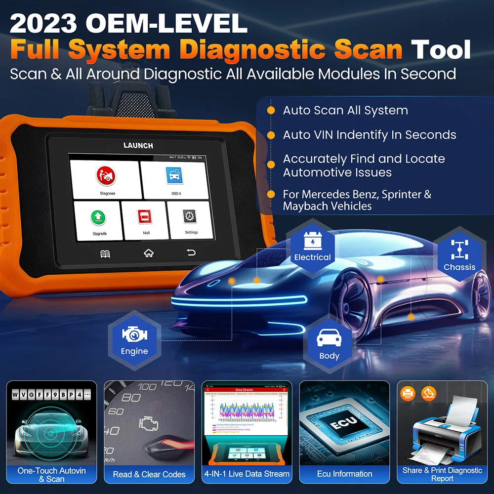 USA EU Warehouse 2025 LAUNCH Creader Elite 2.0 for Mercedes Benz All System OBD2 Diagnostic Tool Auto Code Reader