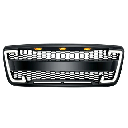 US Stock Raptor Style Mesh Grille W/DRL & Turn Signal Lights for 2004-2008 Ford F150 - Matte Black
