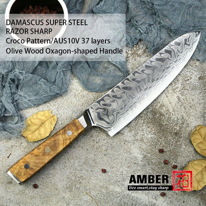 New Design Damascus Kitchen Knife Set with Olive Wood Handle