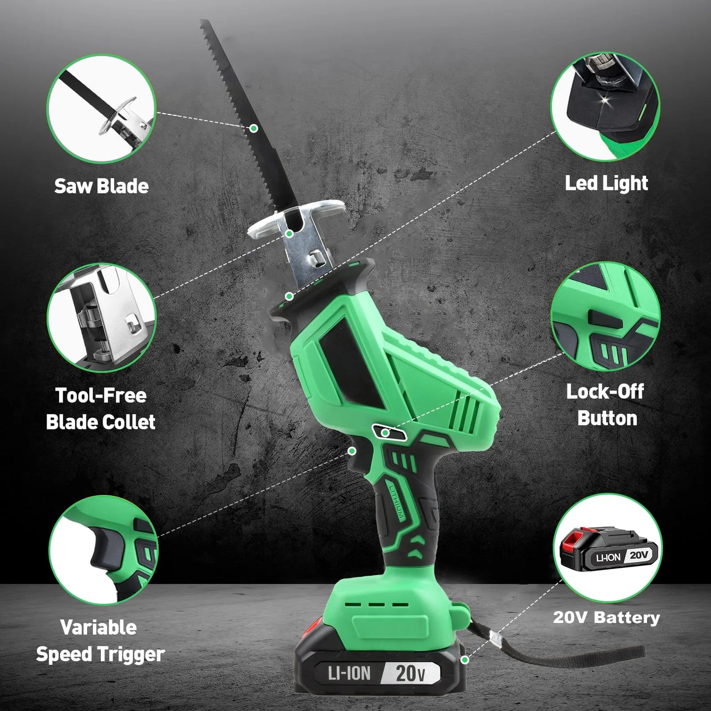 20V Cordless Electric Reciprocal Saw DIY Grade for Metal Wood PVC Plastic-Local US Warehouse