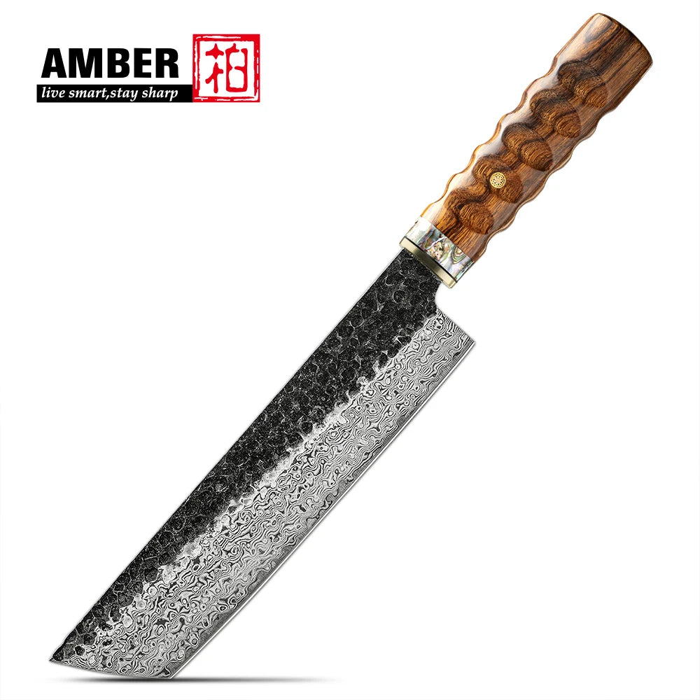 Amber Handcrafted 89 Layers Damascus Forged Blade Japanese Nakiri Knife Brass USA Desert Ironwood Handle
