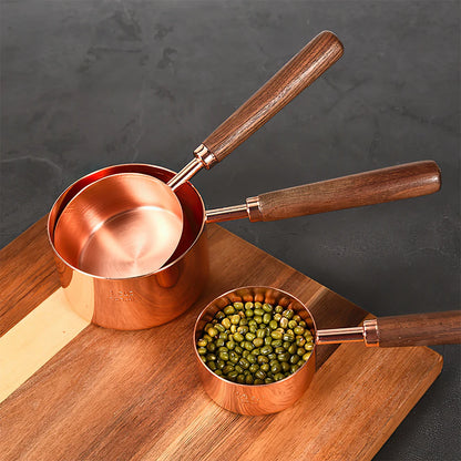 Kitchen Measuring Tools Cutlery Set Rose Gold Wooden Handle Stainless Steel Measuring Cups and Spoons Set