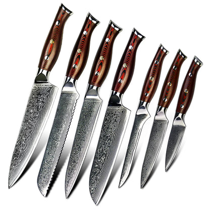 7 Pcs Professional 67 Layers Damascus VG 10 Steel Kitchen Knives Knife Set