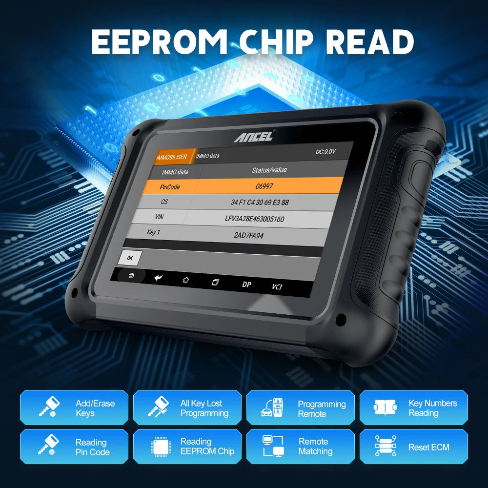 ANCEL DP500 Professional OBD2 Auto Diagnostic Tool Cluster Calibriation Reset & Immobilizer Car Key Programmer 1-Year Warranty