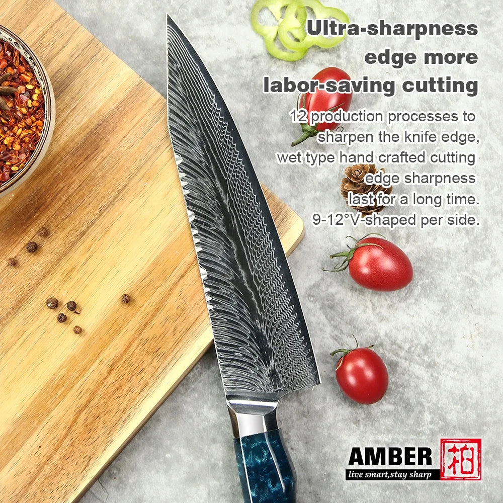 Yangjiang Amber All Purpose Colorful Custom Handmade Japan Demascus Cooking Kitchen Knives