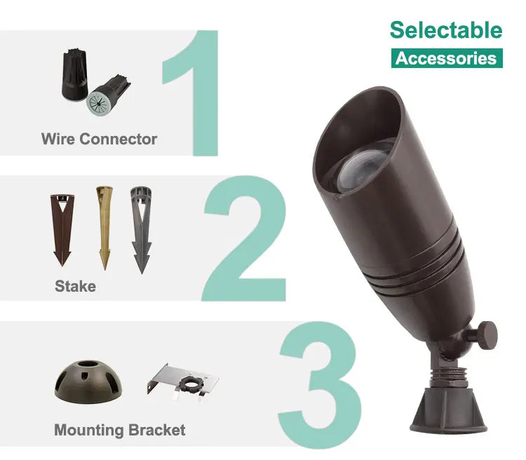 USA Warehouse LT2105A 2700K-6000K IP65 12 Volt Garden Spike Low Voltage Landscape Spot Light Aluminum