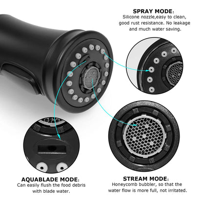 USA Stock Matte Black 3 Modes Kitchen Sink Faucet Sprayer Attachment Pull Out Spray Head Replacement for G1/2 Connector
