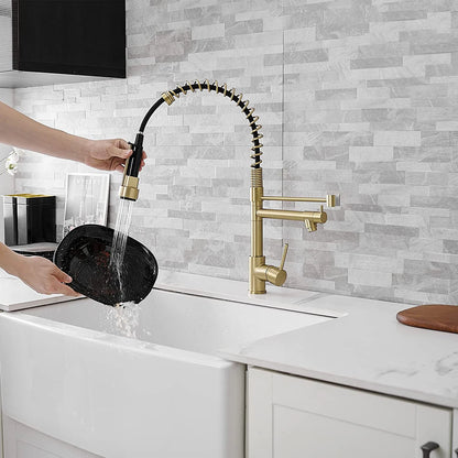 FAPULLY 360 Rotatable Single-Handle Kitchen Faucet Modern Contemporary Brass Sink Taps with Gold Ceramic Finish 2-Year Warranty