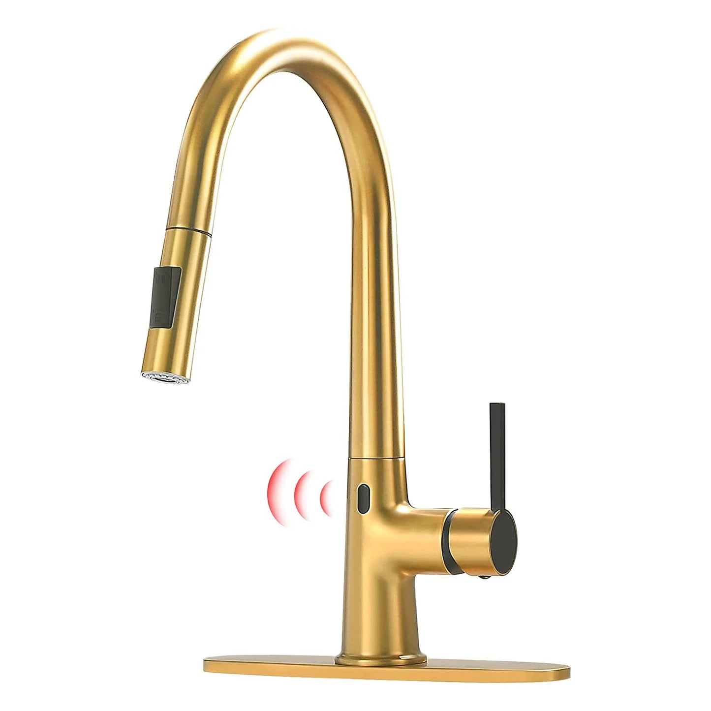 FLG Modern Black Kitchen Faucet Automatic Sensor Pull Water Tap with Ceramic Brass Two-Way Spray Single Handle