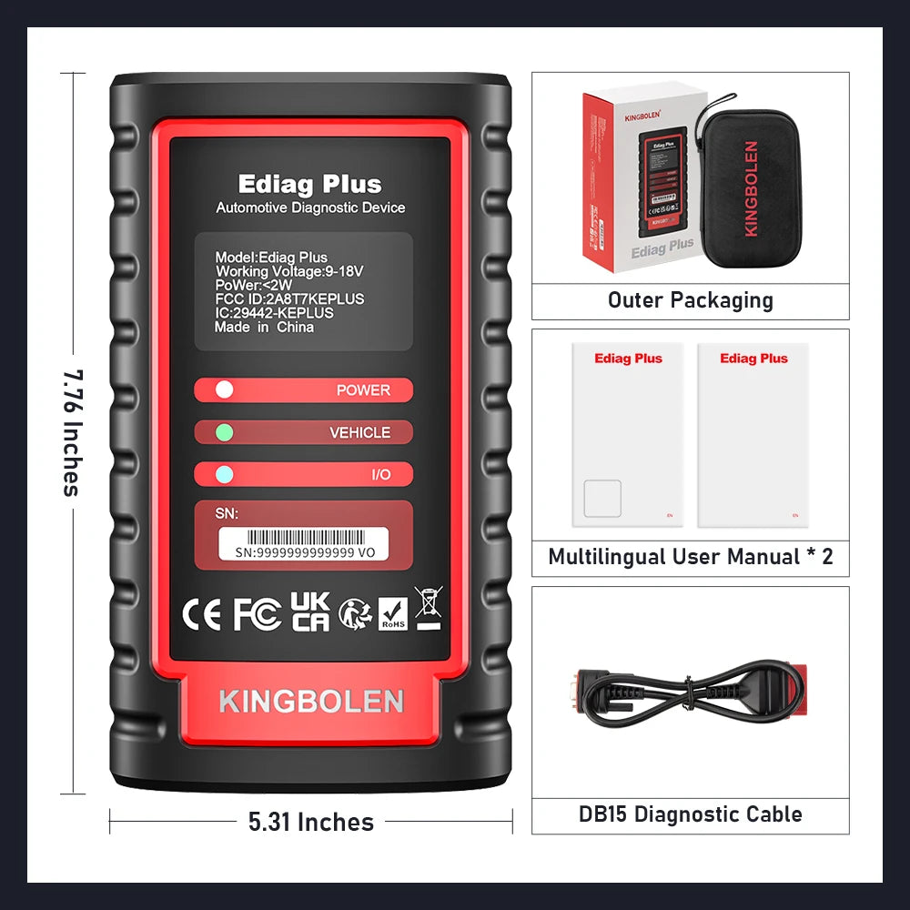 2025 KINGBOLEN Ediag Plus CAN-FD Protocol All System 16+ Reset Functions ECU Coding Active Test Bidirection Control