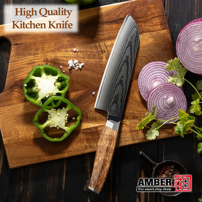 Amber Olive Wood Handle 7inch Santoku Japanese Knife Damascus Santoku Knife Chef Knife Santoku