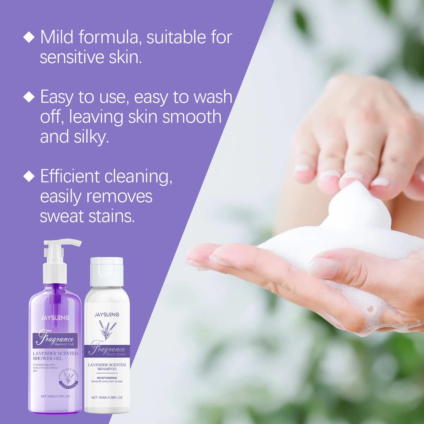 Jaysuing Lavender Shampoo & Shower Set Gently Cleans And Moisturizes Body, Skin And Scalp