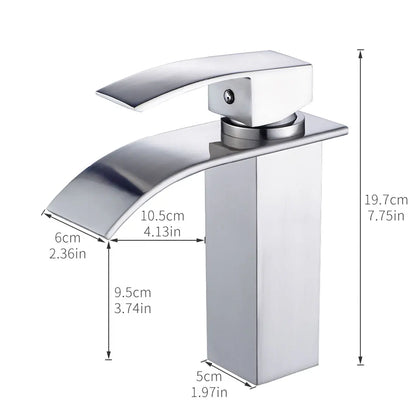 Modern Bathroom Single Handle Basin Mixer Brushed Aluminum Sink Waterfall Single Hole New Contemporary Ceramic Bath Room