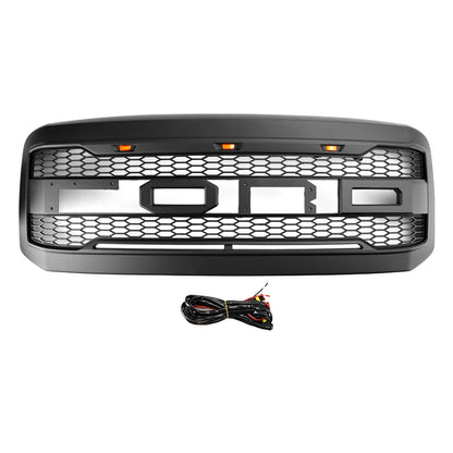 Front Bumper Grill Grille W/ LED for Ford F250 F350 2005 2006 2007 Super Duty With Letter