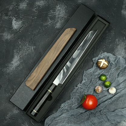 Masterpiece 34layers Single Bevel 10Cr15CoMoV Damascus Steel Kitchen Honyaki Sushi Filleting Sashimi Salmon Japanese Knife
