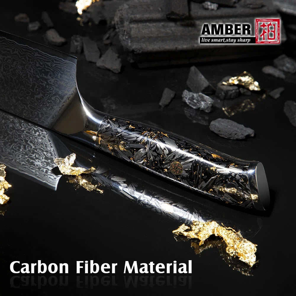 Amber VG10 Damascus Butcher Cleaver Meat Carving Bread Boning Fruit Sharpener Santoku Chef Knife with Magnetic Knife Holder