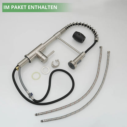 304 Stainless Steel Single Handle Pull out Kitchen Sink Faucet Brushed Nickel Sprayer Classic Modern Design for Hot Cold Water