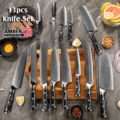 Luxury Turquoise Stone Handle Damascus Chef Knife Set Professional Chef Knife Set Japanese Chef Knife Set