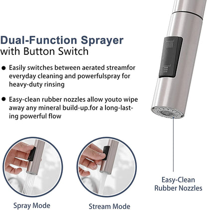 FLG Modern Black Kitchen Faucet Automatic Sensor Pull Water Tap with Ceramic Brass Two-Way Spray Single Handle