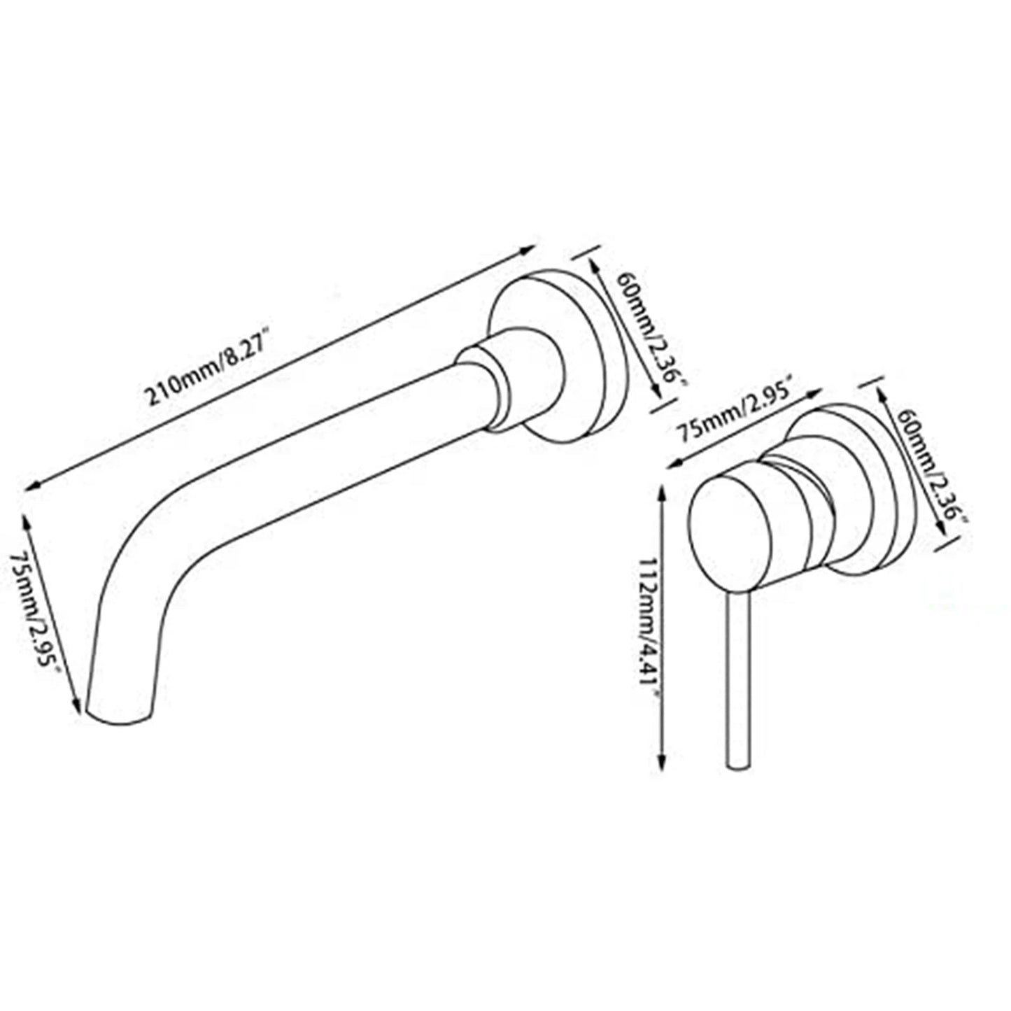 Wall Mounted Hot Cold Water Supply Matt Black Finish Brass Single Handle Wash Basin Mixer