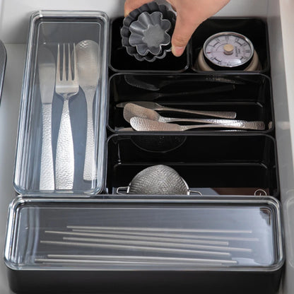 SHIMOYAMA White/Black Plastic Small Multifunctional Kitchen Storage and Tableware Drawer Divider Organizer for Kitchen