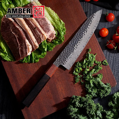 8inch Double Edge Sharp Thin Craftsman 67 Layers Vg10 Damascus Steel Honsuki Japanese Kitchen Knives with Wooden Handle, kitchen knife size - 8 Inch