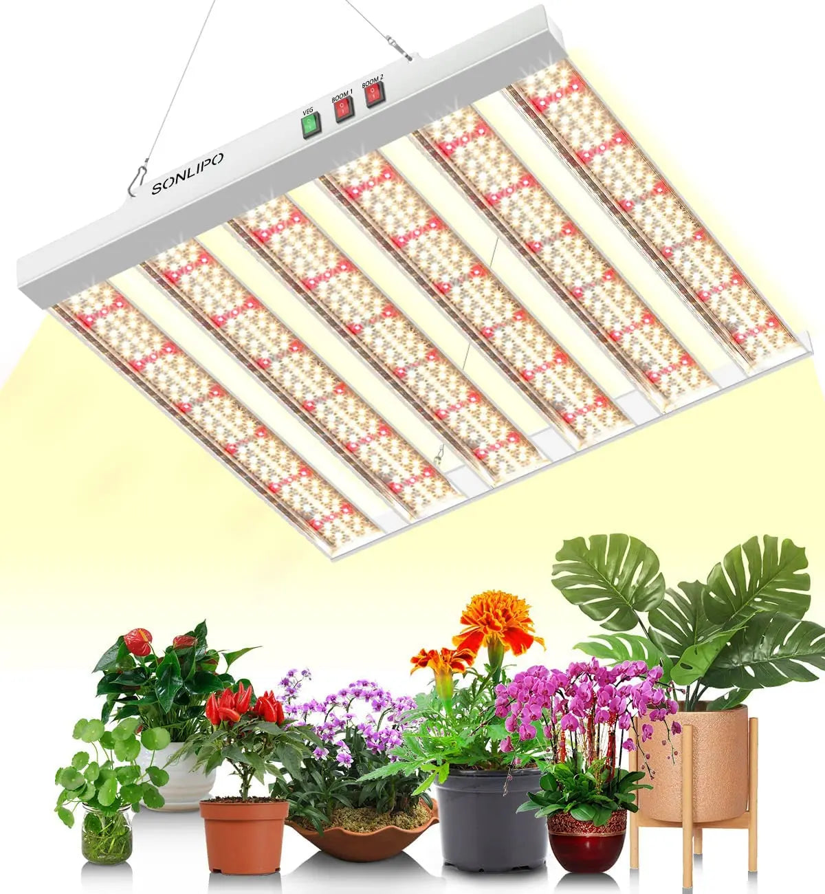 JideTech LED Grow Light 200W with Full Spectrum Veg & Bloom Dimmer Timer -Coverage Sunlike Grow Lamps for Indoor Plants