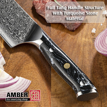 Luxury Turquoise Stone Handle Damascus Chef Knife Set Professional Chef Knife Set Japanese Chef Knife Set