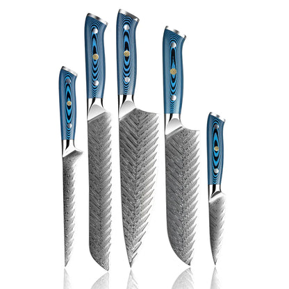 Amber Blue Handle Pakkawood Custom logo sharp 5pc Cooking Kitchen Knife Set Chef Knife Set Japanese Knifes Set