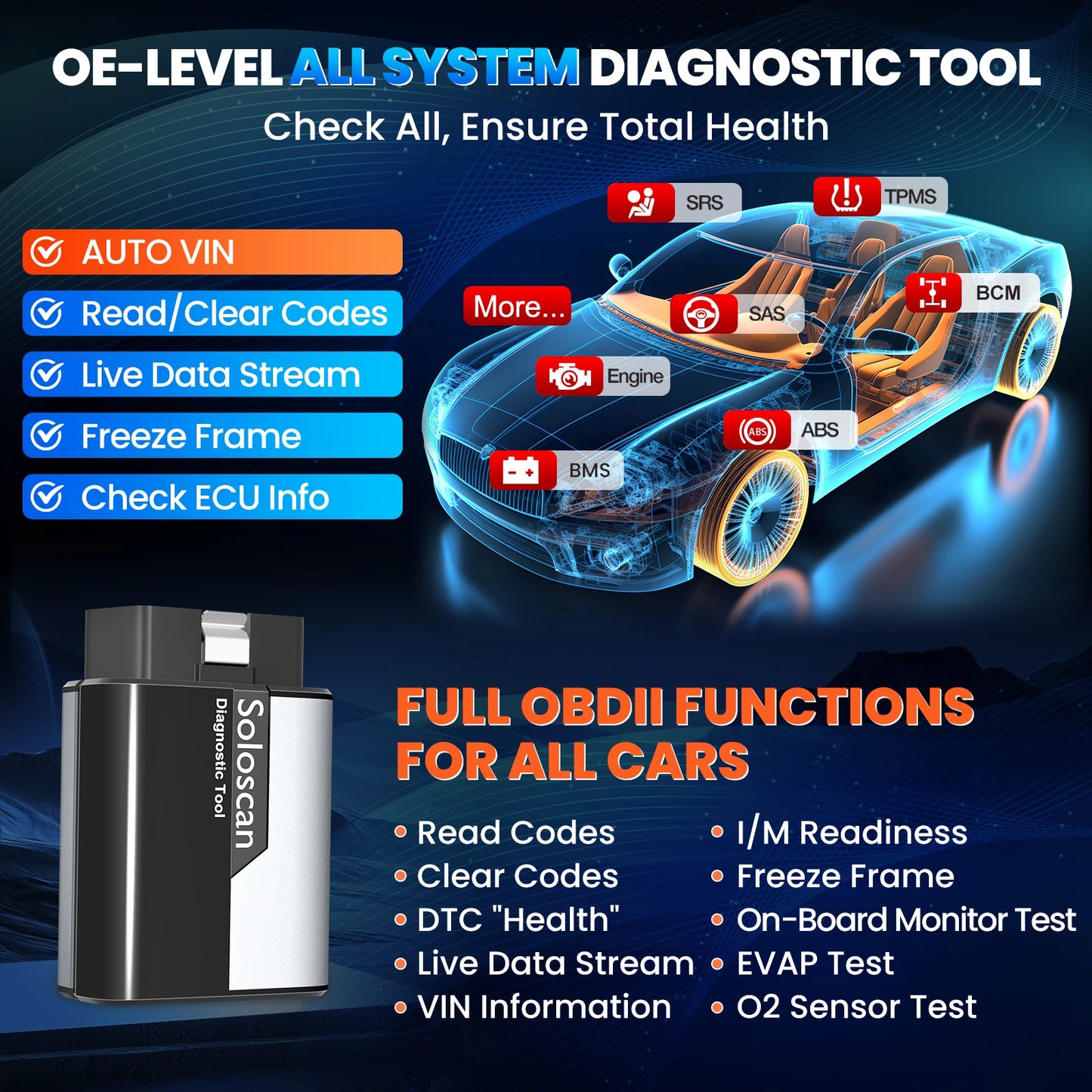 KINGBOLEN SOLOSCAN Auto Diagnostic Tools Full System Bidirectionnal ECU Coding Scanner Lifetime Free Update