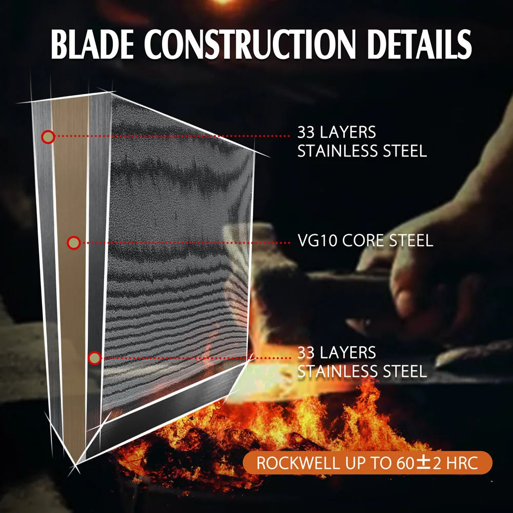 High Quality 67layers Vg10 Damascus Knife Set Olive Wood Handle Kitchen Knife Set with Magnetic Stand