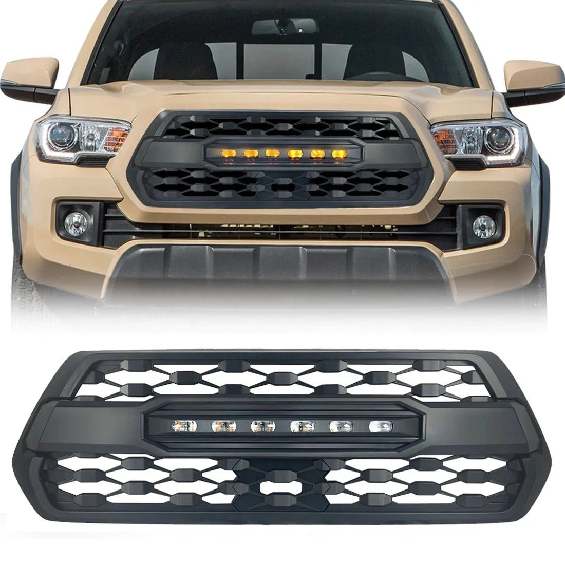 US Stock Front Grille With Led Off-Road Lights for 2016-2021 Toyota Tacoma- Matte Black