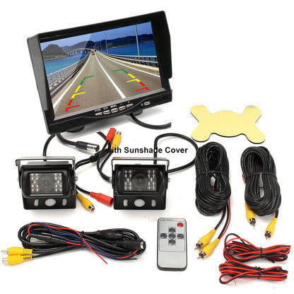 IPoster 7 Inch Stand Mount Car Reverse Monitor + 18 Infrared LED Car Backup Camera *2