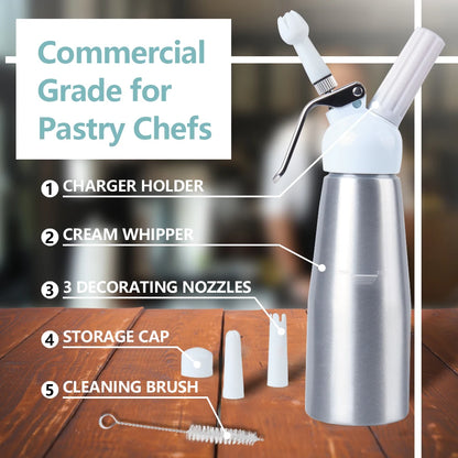 103-0001 Custom LOGO Aluminium 500ML Whip Cream Dispenser Cream Whipper with Decorating Tips