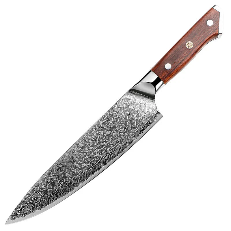 8-Inch Stainless Steel Chef Knife with Household Resin Damascus Steel Blade for Vegetal Slicing Meat Sushi Fish