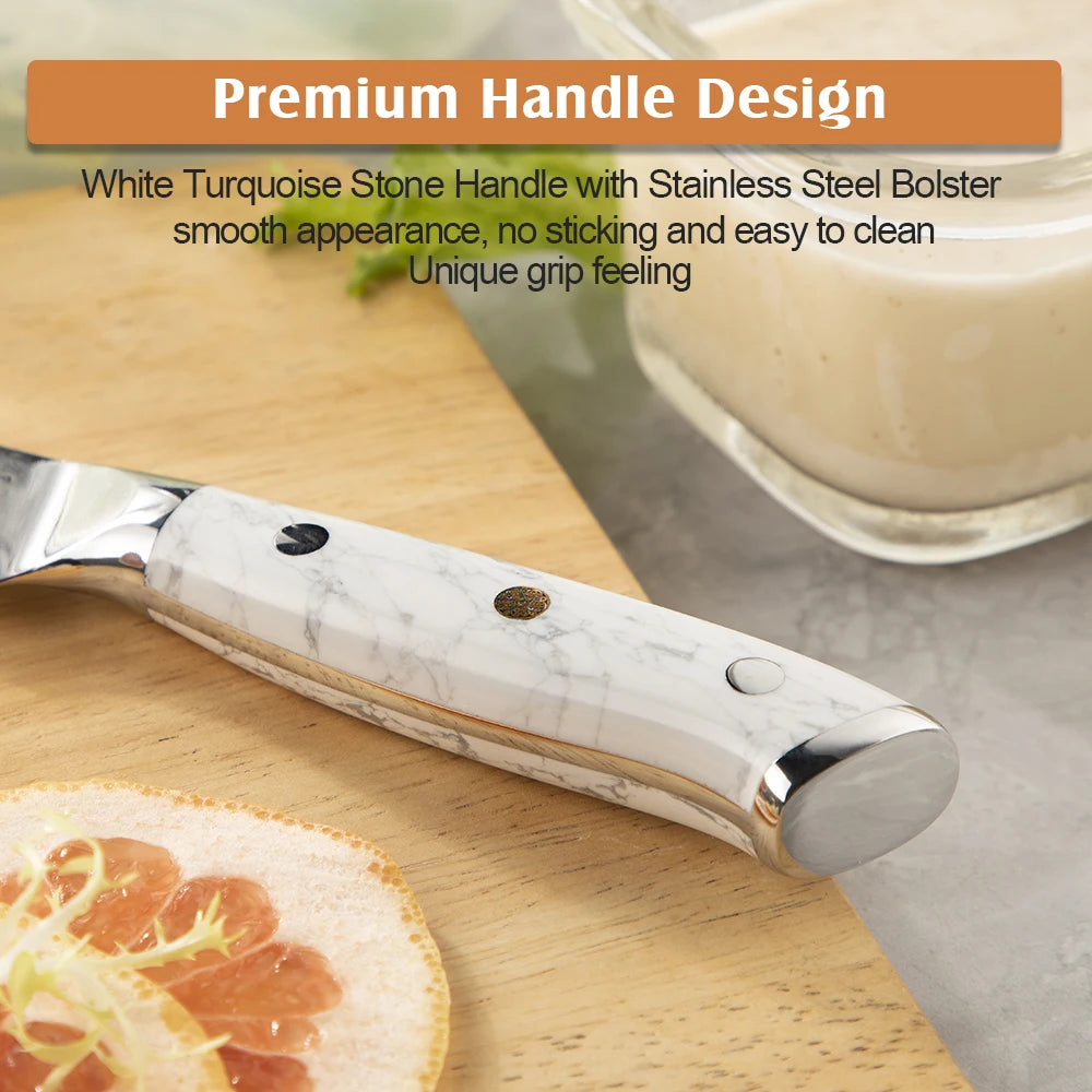 6 Inch Super Sharp All Purpose 67 Layers Damascus VG 10 Steel Kitchen Utility Knife with Turquoise Stone Handle