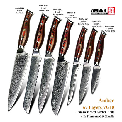 7 Pcs Professional 67 Layers Damascus VG 10 Steel Kitchen Knives Knife Set