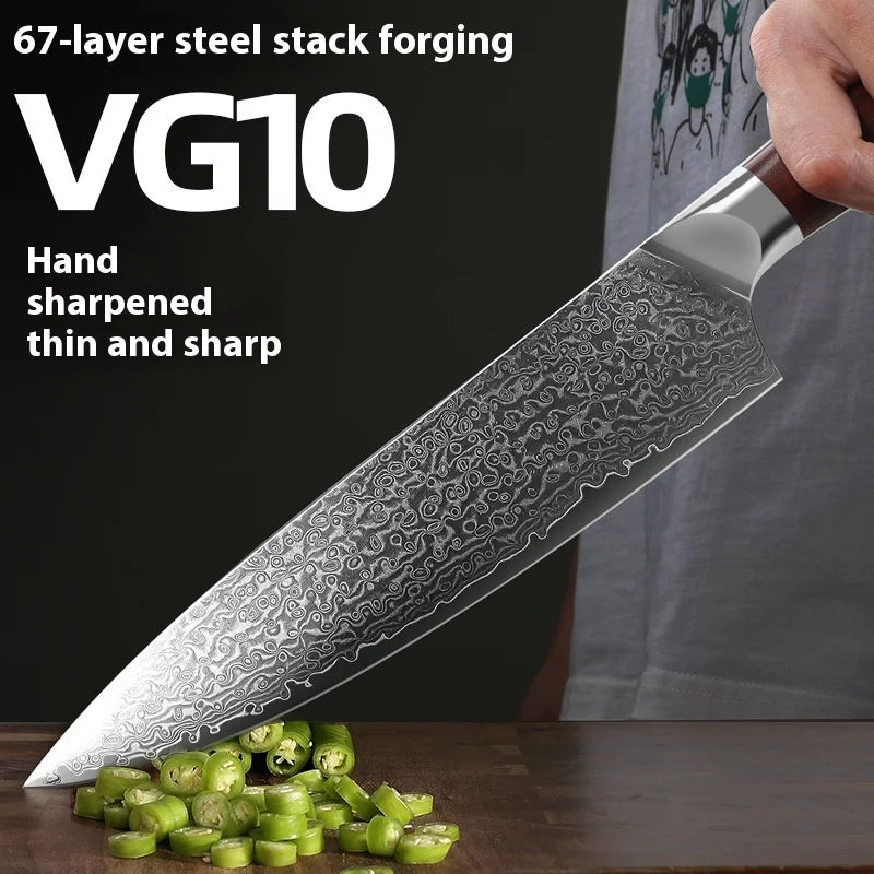 8-Inch Stainless Steel Chef Knife with Household Resin Damascus Steel Blade for Vegetal Slicing Meat Sushi Fish