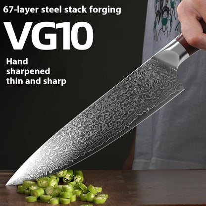 8-Inch Stainless Steel Chef Knife with Household Resin Damascus Steel Blade for Vegetal Slicing Meat Sushi Fish