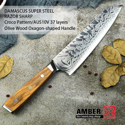 New Design Damascus Kitchen Knife Set with Olive Wood Handle