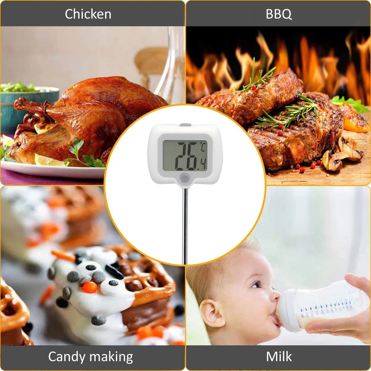 Digital Household Kitchen Cooking Food Thermometer for BBQ Meat Essential Utensil
