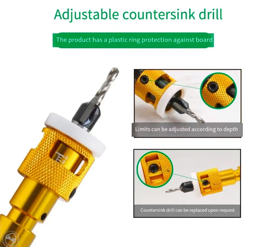 LISCA Countersink Drill Bit with Stopper Set Woodworking Step Bit Install Screws Hole Drilling Tools Taper Drill