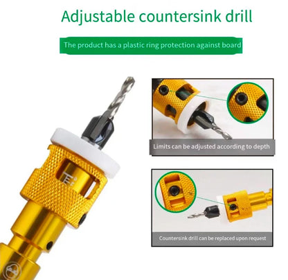 LISCA Countersink Drill Bit with Stopper Set Woodworking Step Bit Install Screws Hole Drilling Tools Taper Drill